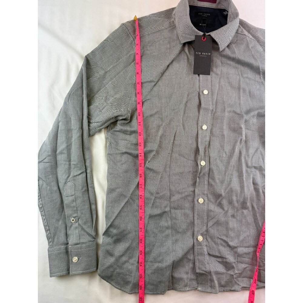 NWT Ted Baker Crotone Long Sleeve Herringbone Shirt Size 3 (M) Regular Fit in LT - Picture 15 of 15